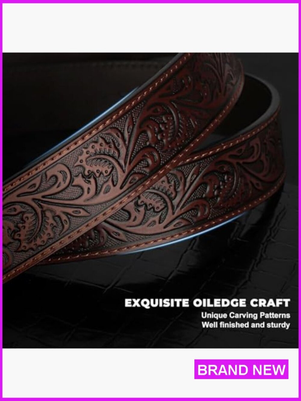 Western Leather Belt Strap Snap On Adjustable Classic Cowboy Cowgirl Style - Picture 2 of 7